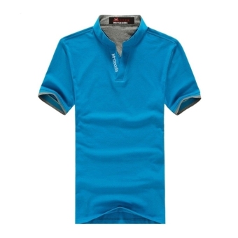 GE Hot Stand Collar Shirt Short Sleeve T-Shirt Men 5 Colors Tee (Blue)