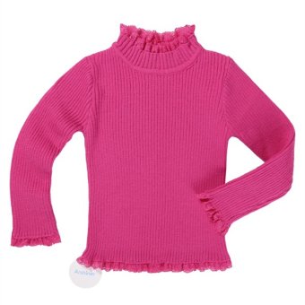 Cyber Arshiner Kids Girl's Wear Long Sleeve Stand Neck Pure Color Warmer Lace Decor Pullover Knitting Sweater(Rose Red)