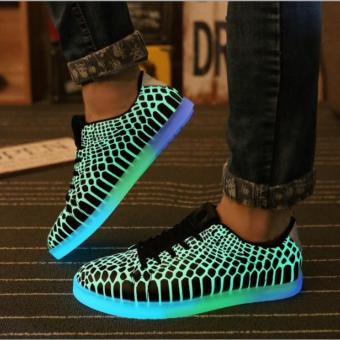 QQ LED light all-match fluorescent snakeskin shoes leisure Black - intl