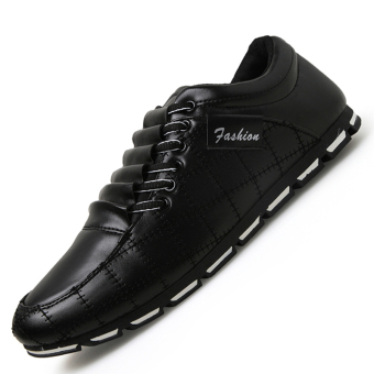 Seanut Men's Casual shoes Lace Low Cut Thick Crust Shoes(Black)