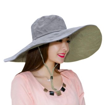 Large Brim Hat Face Full Protection In The Sun Women Floppy Hat Beach Cap Foldable Breathable Cotton Headwear for Summer, Grey - intl