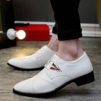 ZORO Pointed Toe Full Brogues Bespoke Handmade Men's Oxford Mixed Casual Breathable Leather Shoe (White) - intl