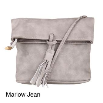 Marlow Jean Tassels Shoulder Bag Bucket Bag Sling Bag Retro Wanita - Abu-Abu