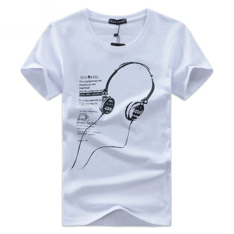 Kaos Katun Pria T-Shirt Headphone O Neck - Putih