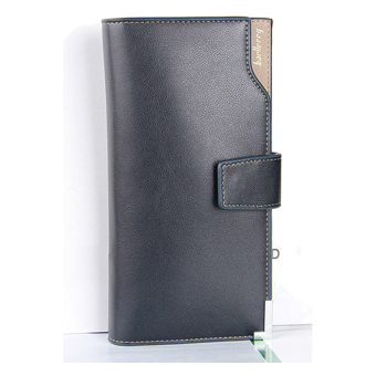 Unique Design Trifold Men's Leather Wallet Long Design Hasp Purse Card Holder Navy Blue - Intl