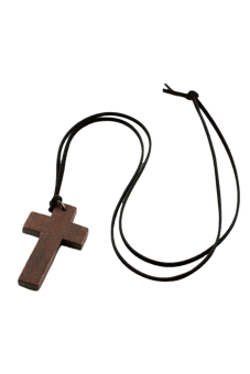 Buytra Ladies Retro Wooden Cross Pendants Leather Necklace