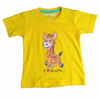 Toylogy Pakaian Anak Perempuan - Baju Kaos Anak Sablon Jerapah ( I Love Giraffe Shirt ) Yellow