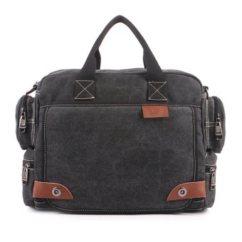 360DSC Fashion Multi Pockets Canvas Handbag Tote Bag Crossbody Bag Shoulder Bag - Black- INTL