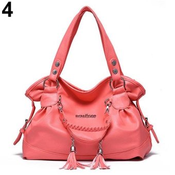 Broadfashion Women's Fashion Casual Faux Leather Tassel Handbag Shoulder Bag Tote Purse (Dark Pink) - intl