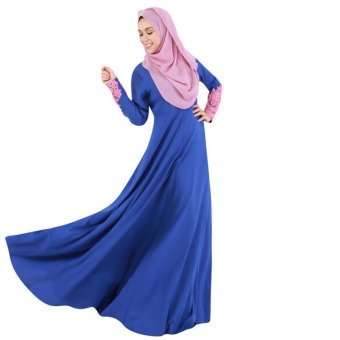 Muslim Dress Lace and Lace Sleeveless Dress Traditional National Costume Blue - intl