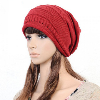 Fashion Slouch Beanie Ribbed Skull Cap Snowboard Hat Winter Hat (Red) - intl