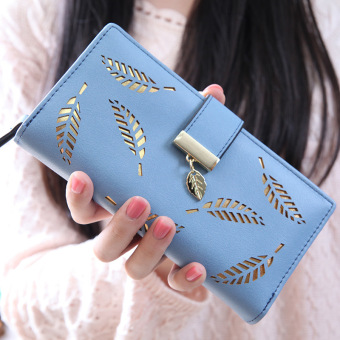 GoGoLife wanita daun jenis berongga-keluar dompet kopling pemegang kartu lama tas kulit dompet wanita - Biru - International