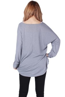 LALANG Women Blouse New Fashion Long Sleeve Casual Loose Solid Shirt Grey