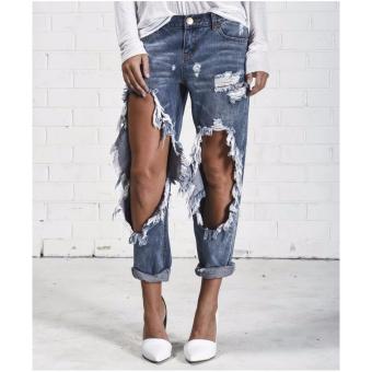 Personality fashion beggar big hole thin skinny jeans cropped pants - intl