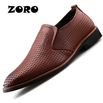ZORO Genuine Leather Shoes Men Oxford Breathable Hollow-out Dress Shoes Business Men Shoes Summer Formal Shoes (Brown) - intl