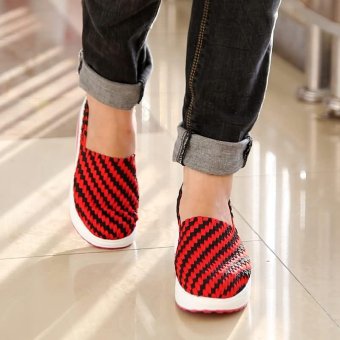 Women's Shoes Hollow Ventilation manual Weave shoes Increase Muffin Yuri Huang shoes,Red - intl