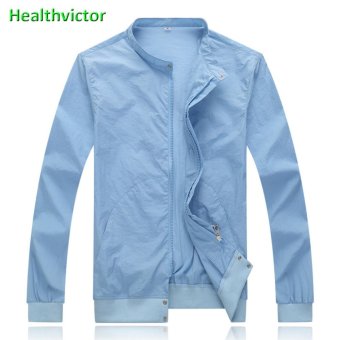 Anti UV Sun Protection Ultraviolet Dry Fast Thin Anti-wrinkle Men Outdoor Zipper Jacket(Blue) - intl