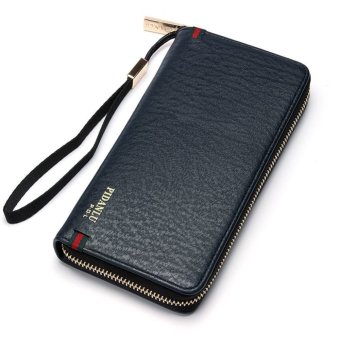 Stylish Men's Leather Zip Handbag Purse Wallet Card Holder Clutch Checkbook Clip Blue