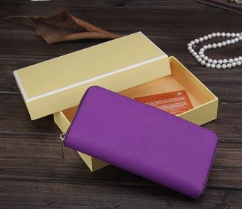 2016 New Fashion Long Womens Zipper Purse 100% Genuine LeatherSplit Ladies Luxury Brand Wallet With Brand Logo Purple - intl