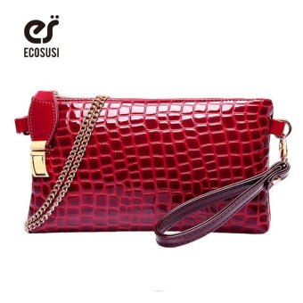 ECOSUSI Tote Bag Crocodile Women Messenger Bags Gorgeous Women Clutch Luxury Ladies Purse PU Leather Handbag Chain Women Bag Wallet (Red) - intl