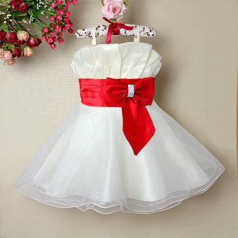T093 Nicture Kids Girls Princess Party Pageant Evening Wedding Dress (White&Red)