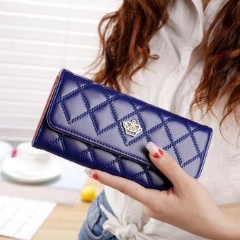 Wanita dompet wanita kulit kopling panjang PU tas dompet pemegang kartu BA004-Royal Biru - International