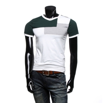GE Men Stripe Short Sleeve Round Neck T-shirt Tee (Green)