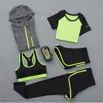 Ladies's Sportswear Running Suit Five-pieces Women Sports Yoga Fast Dry Clothes Include Long-sleeved jacket,T-shirts,Bras,Pants,Shorts. - intl