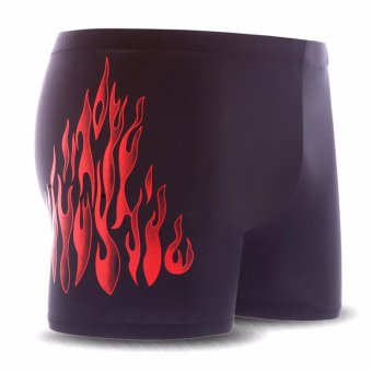 Celana Renang Pria Motif Api Swimming Trunk Pants All Size Bahan Spandex dan Nylon - Hitam Merah