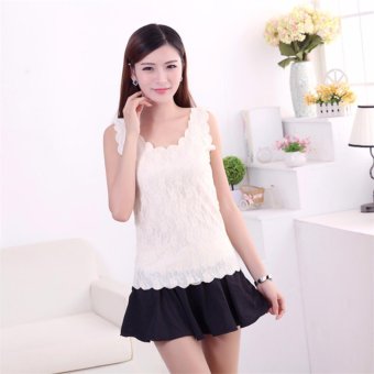 Fashion women Sleeveless Hollow Out Lace Blouse Shirt (beige) - intl