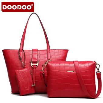 Crocodile Grain Lash Package 3 Times The European And American Fashion Handbag(red) - intl