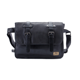 360WISH Three-box Frosted PU Leather Flap-Over Cross Body Bag Messenger Shoulder Bag Mens Bag - Black