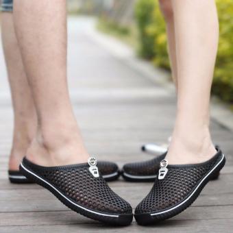 Men's Women's Breathable Hole Slippers Summer Beach Shoes Sandals Black - intl