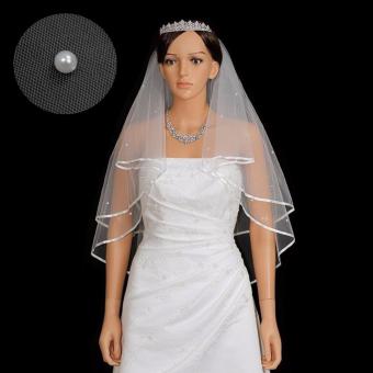 Fengsheng Hair Accessories 2t Bridal Wedding Veil, Comb, Elbow length, Satin Edge,Pearl Beads Wedding Dress Head Decor - intl