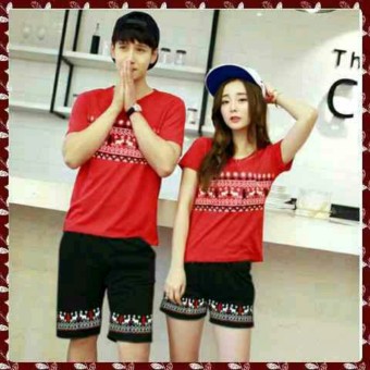 legiONshop-stelan(atasan+celana)kaos pasangan/t-shirt couple XMAS-red black
