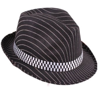 EOZY Fashion Men Women Panama Hats Fedora Soft Caps Vogue Unisex Summer Beach Stripe Pattern Stingy Brim Hats (Black) (Intl)