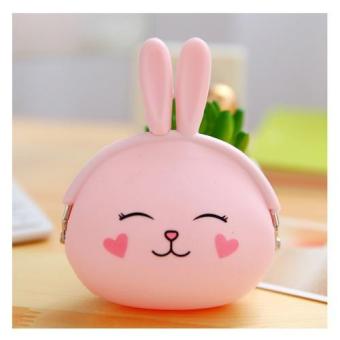 EL Silicone Coin Pouch Dompet Koin Lucu jelly silicone / Dompet Silicone / Tas Koin Uang Receh Motif Rabbit - Pink