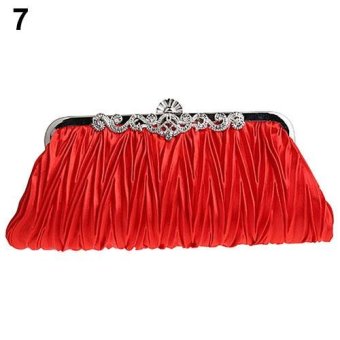 Broadfashion Women's Cocktail Wedding Evening Party Satin Ruffle Handbag Single Shoulder Bag (Red) - intl