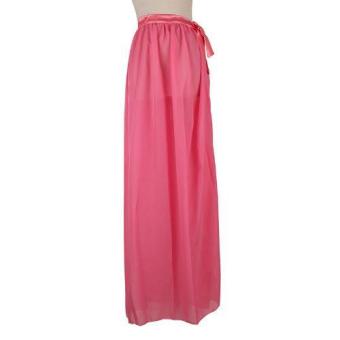 JNTworld Woman Lace-up Waist Chiffon Long Skirt Beach Skirt Long Wrap Skirt(Rose-carmine) - intl