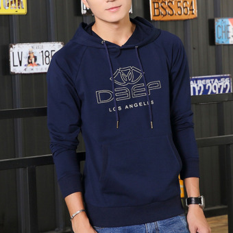 QQ Men's hooded sweater leisure Navy Blue - intl