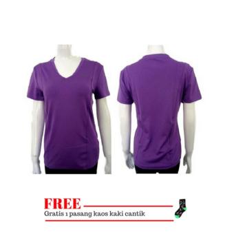 Reebok Baju Kaos Senam wanita / Baju Kaos Olahraga Wanita RE40348-Vio, L - Ungu + Gratis Kaos Kaki