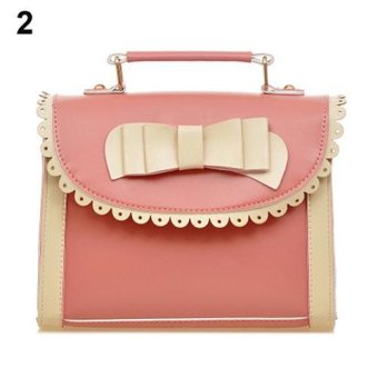 Broadfashion Women's Fashion Faux Leather Bowknot Totes Messenger Handbags Shoulder Bag (Pink) - intl