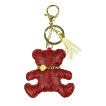 Fashion accessories car keychain jewelry bag charm brand leather bear key ring Red