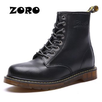 ZORO British Style Retro Classic Men 's Boots Leather Martin Boots High - Top Lace Up Motorcycle Boots (Black) - intl