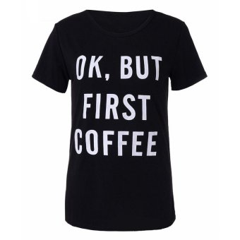 Cocotina Simple Letter Printed Womens Summer T-shirts Short Sleeve Blouse Casual Tops Tee (Black)