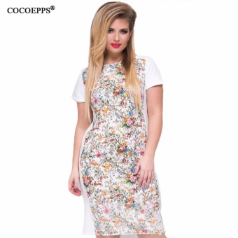 COCOEPPS 2017 Women Large Size Mini Dress Plus Size Ladies O Neck Short Sleeve Summer Printing Dresses Vestidos Femininos - intl