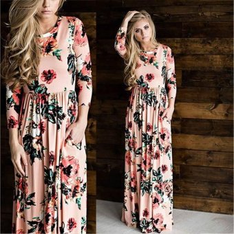Jiayiqi Fashion Floral Print Summer Dress European Women Long Sleeve Dress - intl