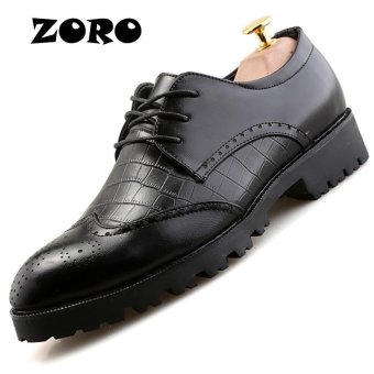 ZORO 2017 Man Flat Designer Classic Men Dress Shoes Genuine Leather Carved Italian Formal Oxfords (Black) - intl