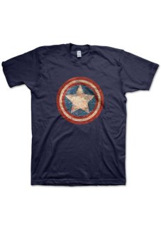 Cosplay Men's Captain America Shield Flag Distressed T-shirt (Navy)