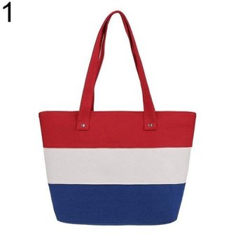Broadfashion Women's Fashion Canvas Handbag Stripe Pattern Shoulder Bag Messenger Satchel (Red) - intl